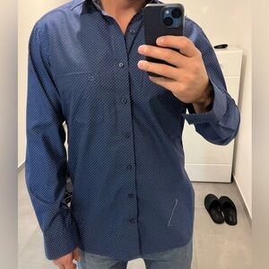 Men’s shirt navy blue top with white polka dots size M